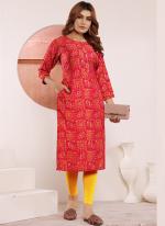 Muslin Pink Festival Wear Printed Readymade Kurti